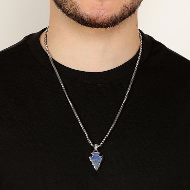 Men's LYNX Stainless Steel Blue Lapis Arrowhead Pendant Necklace