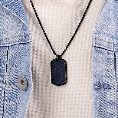 Men's LYNX Stainless Steel Blue Leather Dog Tag Pendant Necklace