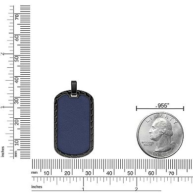 Men's LYNX Stainless Steel Blue Leather Dog Tag Pendant Necklace