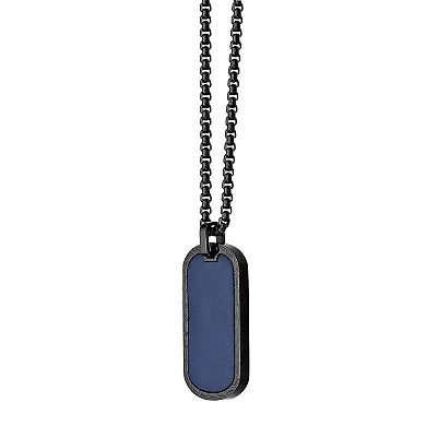 Men's LYNX Stainless Steel Blue Leather Dog Tag Pendant Necklace