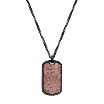 Men's LYNX Stainless Steel & Wood Dog Tag Pendant Necklace