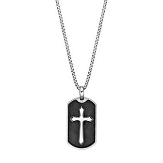 Men's LYNX Stainless Steel & Forged Carbon Biber Dog Tag Pendant Necklace