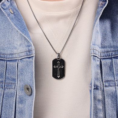 Men's LYNX Stainless Steel & Forged Carbon Biber Dog Tag Pendant Necklace
