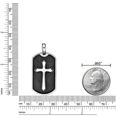 Men's LYNX Stainless Steel & Forged Carbon Biber Dog Tag Pendant Necklace