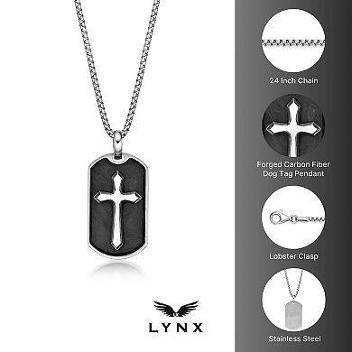 Men's LYNX Stainless Steel & Forged Carbon Biber Dog Tag Pendant Necklace