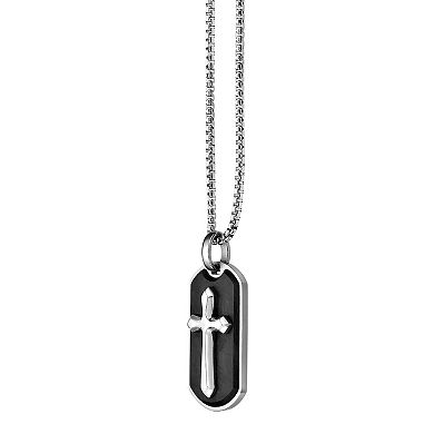 Men's LYNX Stainless Steel & Forged Carbon Biber Dog Tag Pendant Necklace
