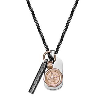 Men's LYNX Stainless Steel Tri Tone Multi Pendant Necklace