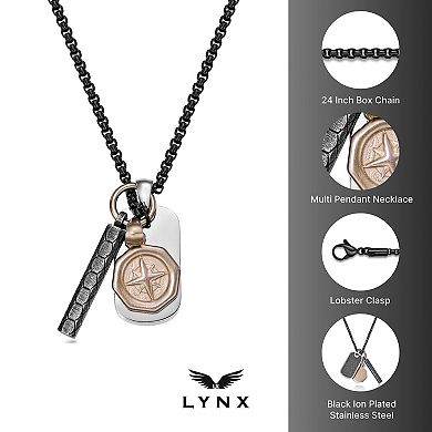 Men's LYNX Stainless Steel Tri Tone Multi Pendant Necklace