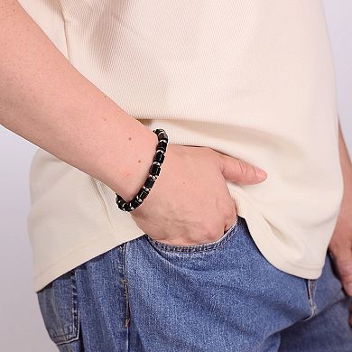 Men's LYNX Stainless Steel Tiger's Eye Bead Bracelet