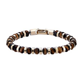 Men's LYNX Gold Ion-Plated Stainless Steel Tiger's Eye Bracelet
