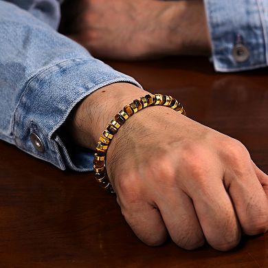 Men's LYNX Gold Ion-Plated Stainless Steel Tiger's Eye Bracelet