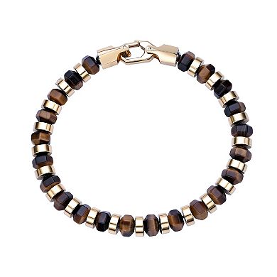 Men's LYNX Gold Ion-Plated Stainless Steel Tiger's Eye Bracelet