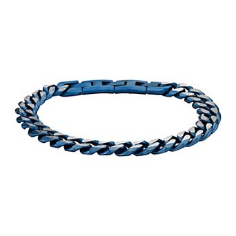 Men's LYNX Blue Ion-Plated Stainless Steel 8mm Curb Chain Bracelet