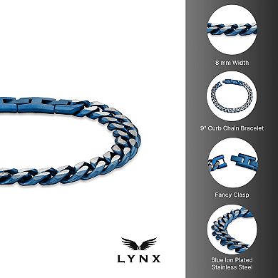 Men's LYNX Blue Ion-Plated Stainless Steel 8mm Curb Chain Bracelet