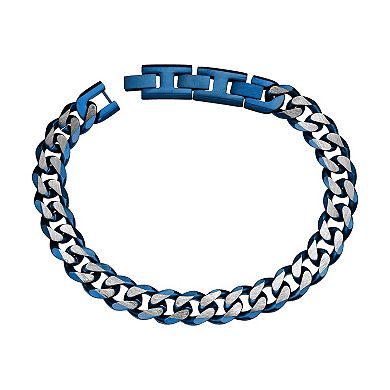 Men's LYNX Blue Ion-Plated Stainless Steel 8mm Curb Chain Bracelet