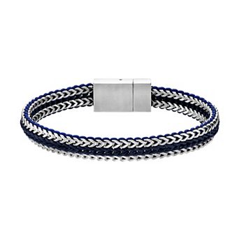 Men's LYNX Stainless Steel Blue Cord Bracelet