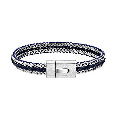 Men's LYNX Stainless Steel Blue Cord Bracelet