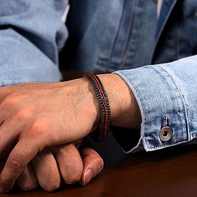 Men's LYNX Gold Ion-Plated Stainless Steel Black Cord Bracelet