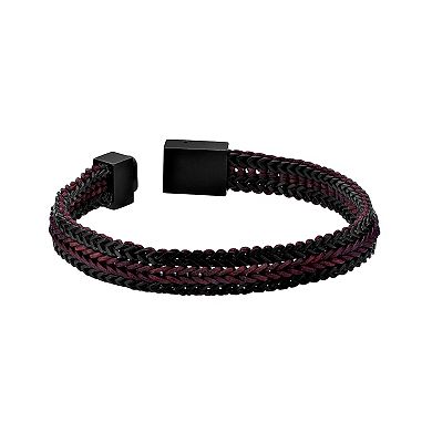 Men's LYNX Gold Ion-Plated Stainless Steel Black Cord Bracelet