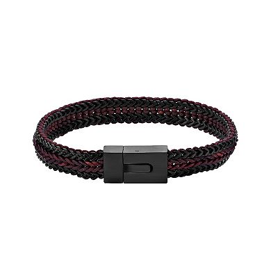 Men's LYNX Gold Ion-Plated Stainless Steel Black Cord Bracelet