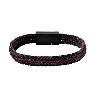 Men's LYNX Gold Ion-Plated Stainless Steel Black Cord Bracelet