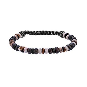 Men's LYNX Black Ion-Plated Stainless Steel Semi Prcious Stone Stretch Bracelet