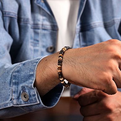 Men's LYNX Black Ion-Plated Stainless Steel Semi Prcious Stone Stretch Bracelet