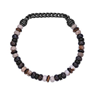 Men's LYNX Black Ion-Plated Stainless Steel Semi Prcious Stone Stretch Bracelet