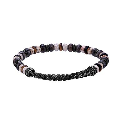 Men's LYNX Black Ion-Plated Stainless Steel Semi Prcious Stone Stretch Bracelet