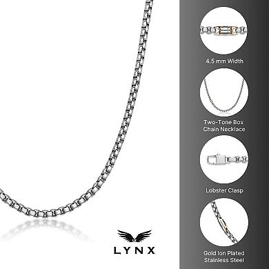 Men's LYNX Stainless Steel Two Tone Box Chain Necklace