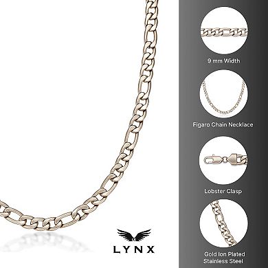 Men's LYNX Stainless Steel Gold Tone Ion-Plated Figaro Chain Necklace