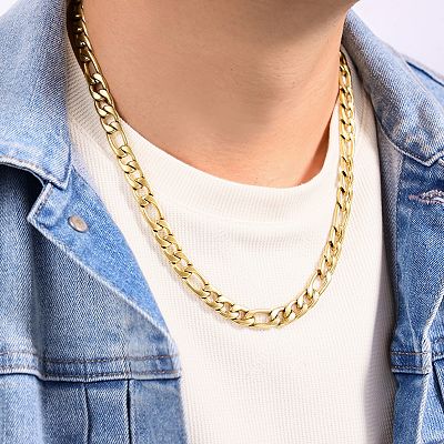 Men s LYNX Stainless Steel Gold Tone Ion Plated Figaro Chain Necklace