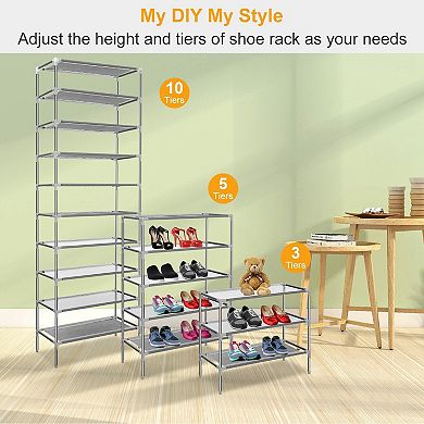 Grey, Detachable 10 Tiers Stackable Shoes Storage Rack Set Of 27 Pair