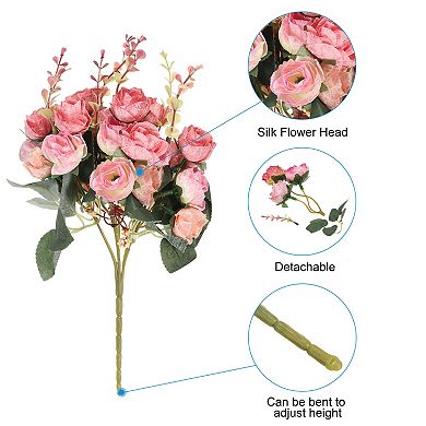 7 Branch 21 Heads Artificial Silk Mini Rose Flower with Stem for Decor, 2 Pack