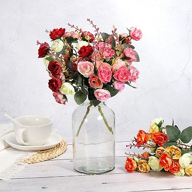 7 Branch 21 Heads Artificial Silk Mini Rose Flower with Stem for Decor, 2 Pack