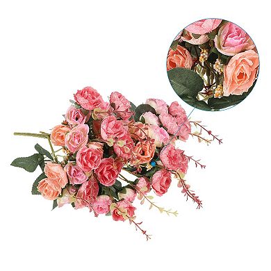 7 Branch 21 Heads Artificial Silk Mini Rose Flower with Stem for Decor, 2 Pack
