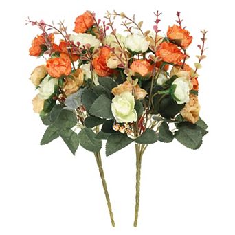 7 Branch 21 Heads Artificial Silk Mini Rose Flower With Stem For Decor, 2 Pack