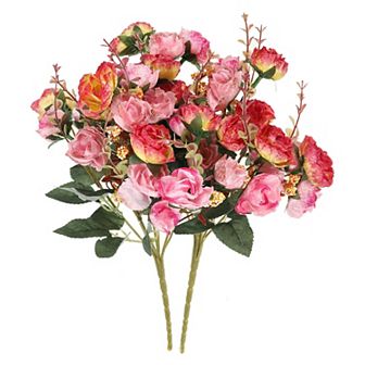 7 Branch 21 Heads Artificial Silk Mini Rose Flower with Stem for Decor, 2 Pack