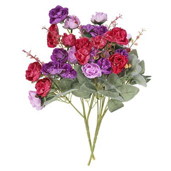 7 Branch 21 Heads Artificial Silk Mini Rose Flower With Stem For Decor, 2 Pack