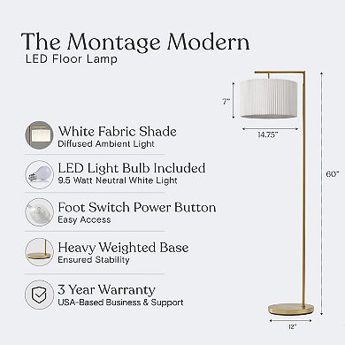 Montage Modern 60" LED Floor Lamp with Pleated Shade in Brass