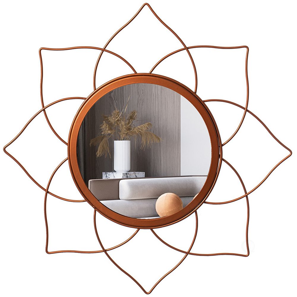 Uniquewise Decorative Flower Shape Rose Gold Metal Frame Mirror