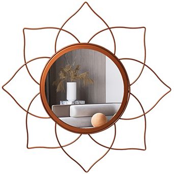 Uniquewise Decorative Flower Shape Rose Gold Metal Frame Mirror