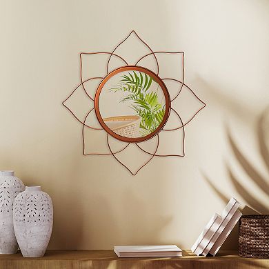 Uniquewise Decorative Flower Shape Rose Gold Metal Frame Mirror