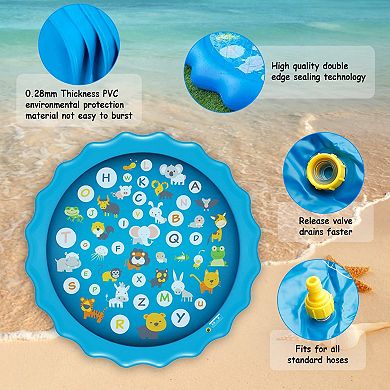 68'', Blue, Sprinkler Splash Pad Inflatable Blow Up Pool Sprinkle Play Mat