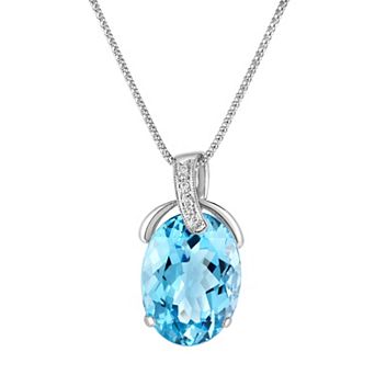 Oro Leoni Sterling Silver Blue Topaz Diamond Pendant Necklace