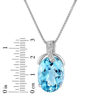 Oro Leoni Sterling Silver Blue Topaz Diamond Pendant Necklace