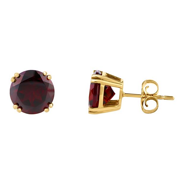 14K Gold Garnet Diamond Accent Stud Earrings Women s Red