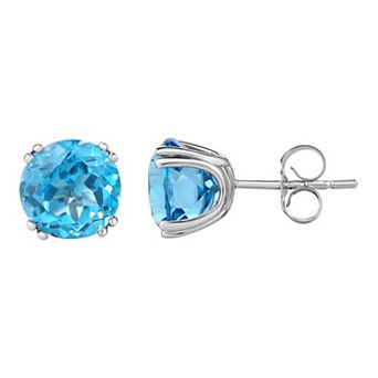 Oro Leoni 14k White Gold Blue Topaz Stud Earrings