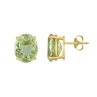 14k Gold Green Quartz Stud Earrings