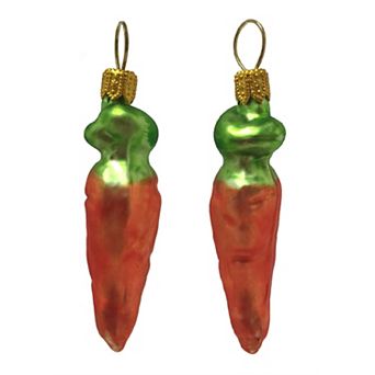 Pinnacle Peak Trading Carrot Polish Glass Christmas Tree Ornament Vegetable Food Decoration Set Of 2